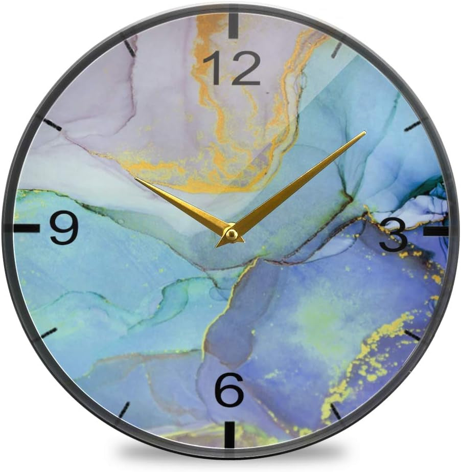 TANGDIAABBCC Aeiniwer Marble Stone Color Wall Clock 12Inch Non Ticking Silent Creative Bedroom Bathroom Desk Clocks for Office School Wall Decor