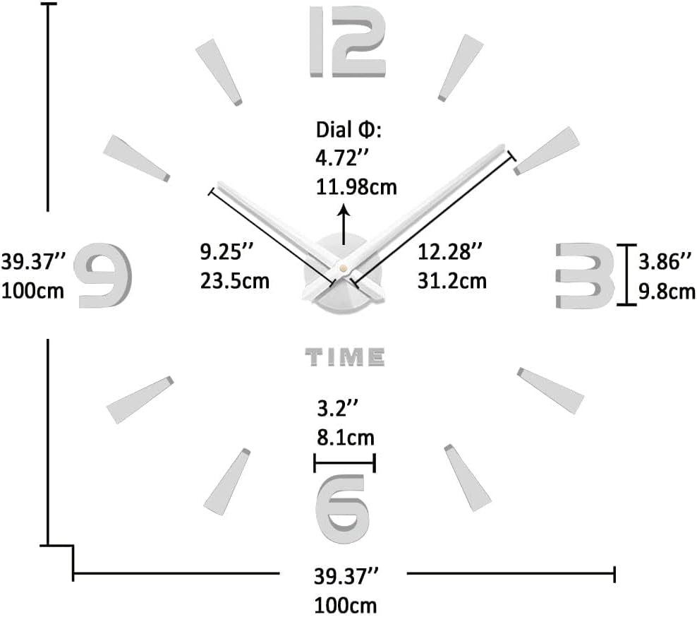 Large 3D Wall Clock DIY Wall Decoration Clock with Mirror Surface Sticker for Office Home Living Room Decor