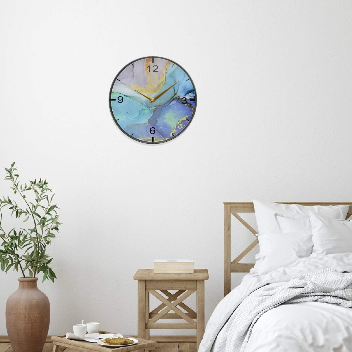 TANGDIAABBCC Aeiniwer Marble Stone Color Wall Clock 12Inch Non Ticking Silent Creative Bedroom Bathroom Desk Clocks for Office School Wall Decor