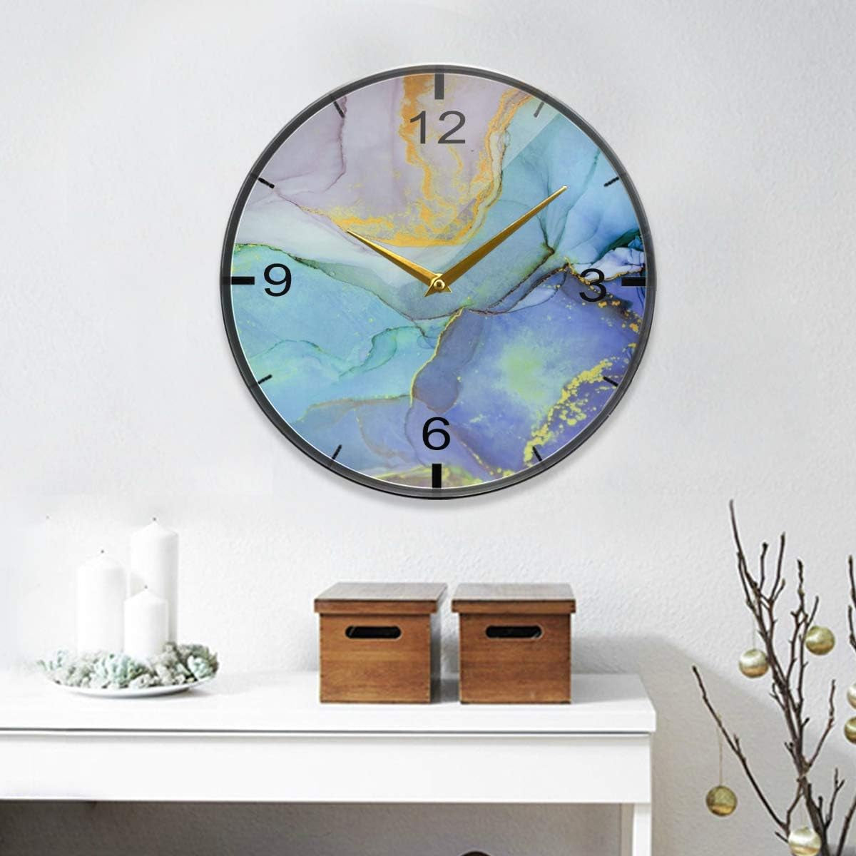 TANGDIAABBCC Aeiniwer Marble Stone Color Wall Clock 12Inch Non Ticking Silent Creative Bedroom Bathroom Desk Clocks for Office School Wall Decor