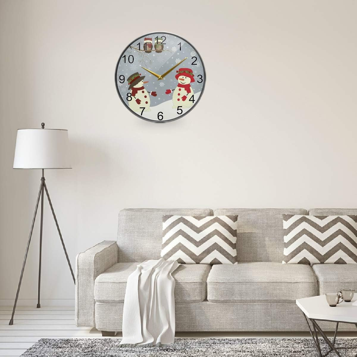 Winter Snowman Wall Clock 12Inch Non-Ticking Snowy Snowflake Owl Silent Desk Clocks Home Kitchen Custome Wall Decor