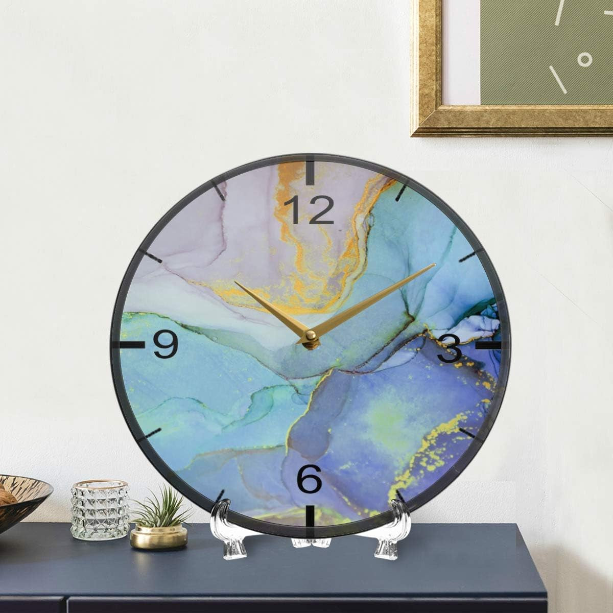 TANGDIAABBCC Aeiniwer Marble Stone Color Wall Clock 12Inch Non Ticking Silent Creative Bedroom Bathroom Desk Clocks for Office School Wall Decor