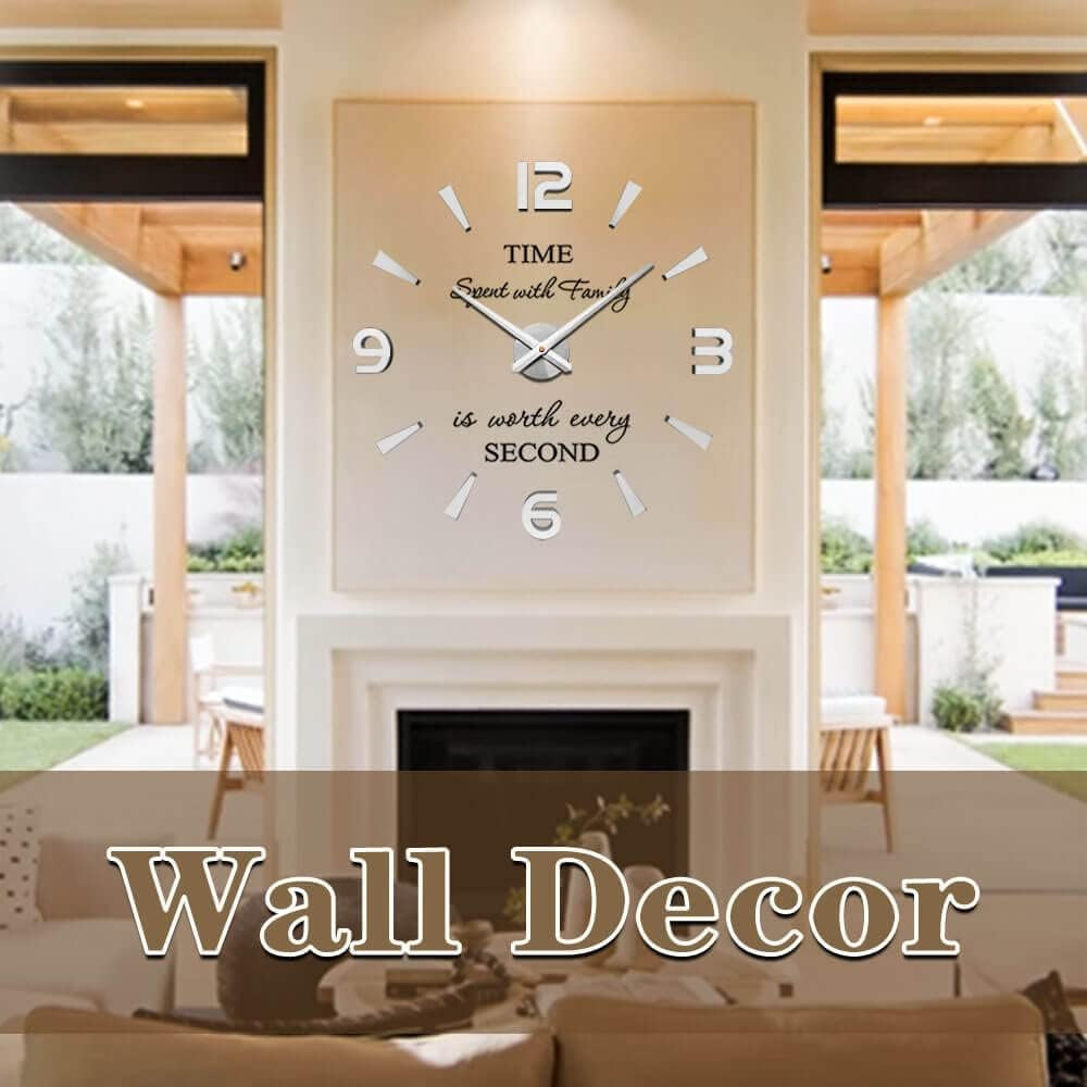 Large 3D Wall Clock DIY Wall Decoration Clock with Mirror Surface Sticker for Office Home Living Room Decor